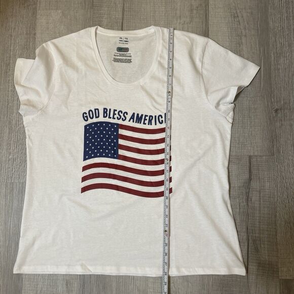Ladies 2XL God Bless America T-Shirt White USA Flag Graphic Tee 100% Cotton - Picture 16 of 16